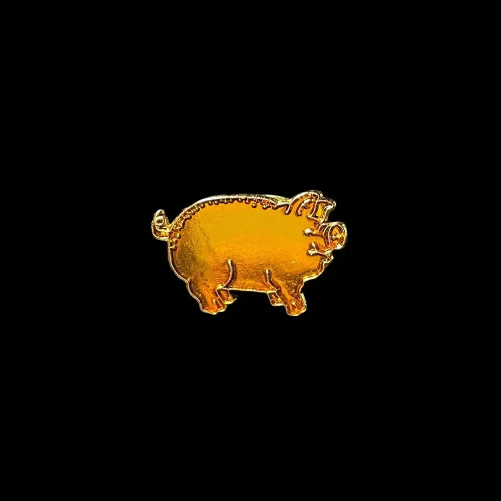 Vintage White, Pink, and Gold Farm Animal Pigs Enamel Lapel Pins Collection Lot
